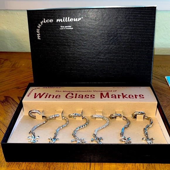 Pewter Wine Glass Markers, set of 6 - Picture 1 of 4